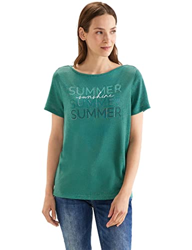 STREET ONE Damen A320187 Kurzarmshirt Mit Wording, Lagoon Green, 38 EU von Street One