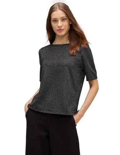 STREET ONE Damen A320712 Glitzer Kurzarmshirt, Black, 36 von STREET ONE