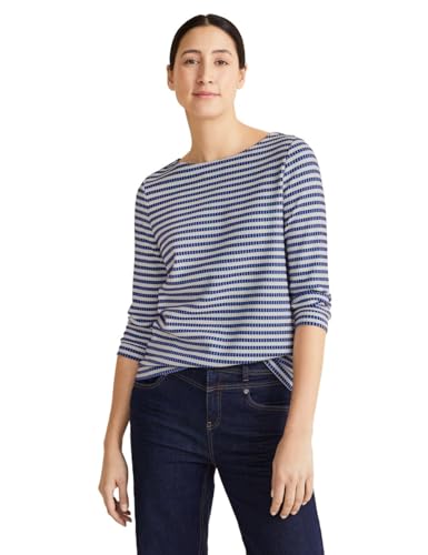 STREET ONE Damen T-Shirt 3/4 Arm Gestreift, fresh intense gentle blue, 38 von Street One