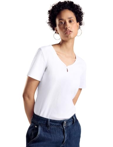 STREET ONE Damen A321671 Geripptes T-Shirt, White, 38 STREET ONE Damen A321671 Geripptes T-Shirt, White, 38 von Street One