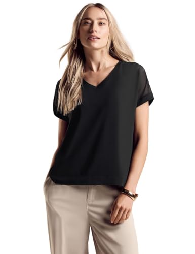 STREET ONE Damen A321792 Chiffon-T-Shirt, Black, 36 von STREET ONE
