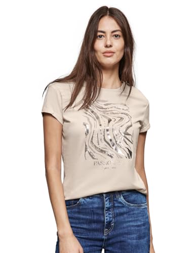 STREET ONE Damen A321960 T-Shirt mit Pailetten, Smooth Sand beige, 46 STREET ONE Damen A321960 T-Shirt mit Pailetten, Smooth Sand beige, 46 von Street One