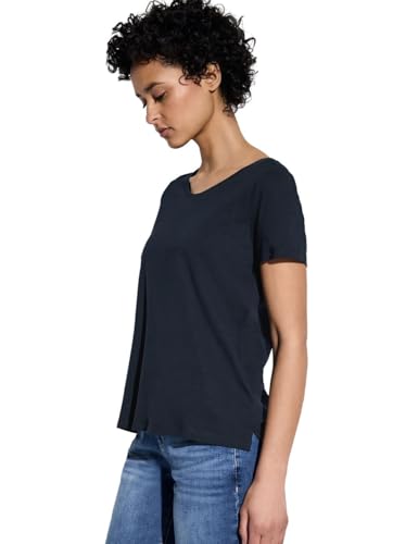 STREET ONE Damen A322897 Basic T-Shirt in Unifarbe, deep Blue, 46 von STREET ONE