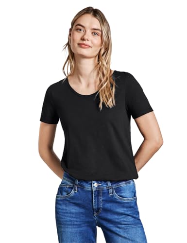 STREET ONE Damen A322897 Basic T-Shirt in Unifarbe, Black, 42 von STREET ONE