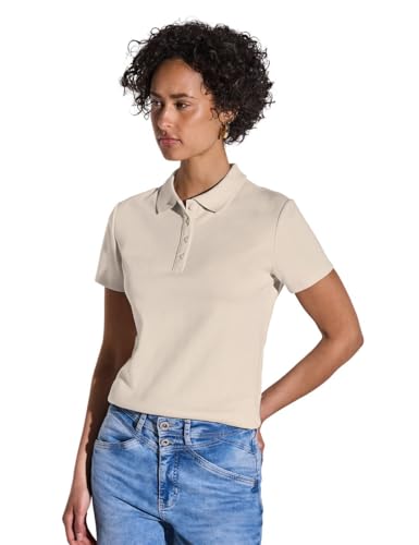 STREET ONE Damen A322942 Poloshirt mit Rippstruktur, Moonstone Sand, 40 von Street One