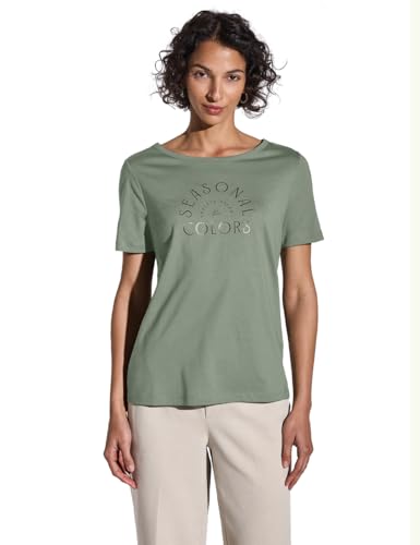STREET ONE Damen A323170 T-Shirt mit Wording, Dune Green, 40 von STREET ONE