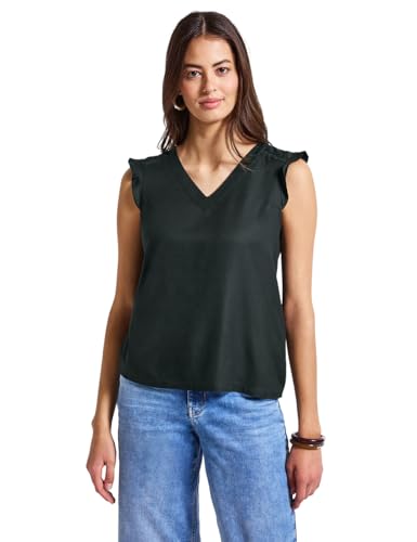 STREET ONE Damen A323507 V-Neck Top mit Häkeldetails, Pine Grove Green, 38 von STREET ONE