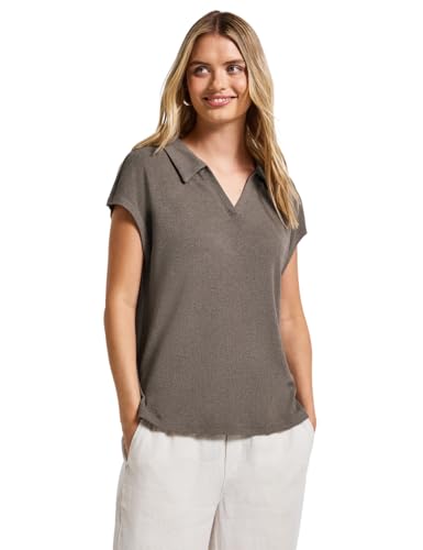 STREET ONE Damen A323518 Strick-Look Poloshirt, Dark Tumbled Beige, 40 von STREET ONE