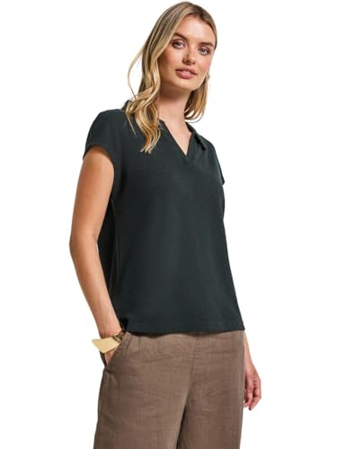 STREET ONE Damen A323518 Strick-Look Poloshirt, Pine Grove Green, 38 von Street One