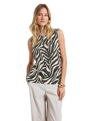 STREET ONE Damen A323584 Gemustertes Basic Top, Pine Grove Green, 44 von STREET ONE