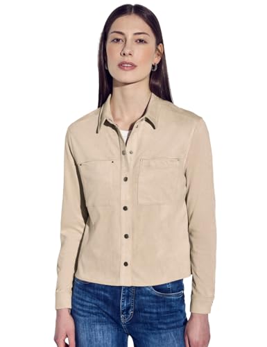 STREET ONE Damen A345530 Velours Hemdbluse, Cotton beige, 36 von Street One
