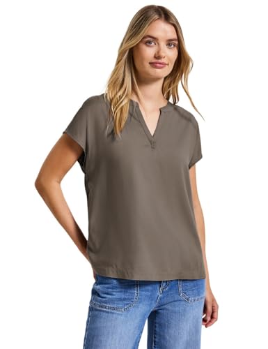 STREET ONE Damen A345728 Split Neck Bluse in Unifarbe, Dark Tumbled Beige, 34 von STREET ONE