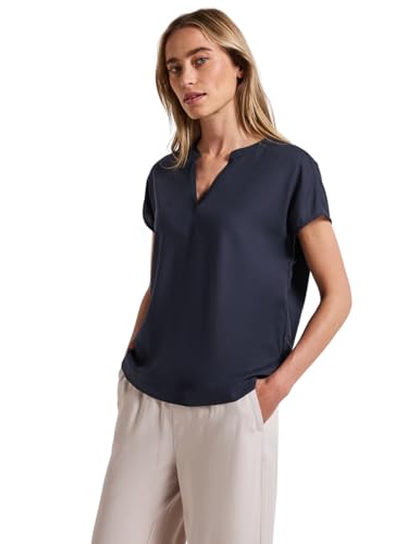 STREET ONE Damen A345728 Split Neck Bluse in Unifarbe, Deep Blue, 36 von STREET ONE