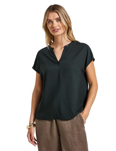 STREET ONE Damen A345728 Split Neck Bluse in Unifarbe, Pine Grove Green, 34 von STREET ONE