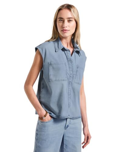 STREET ONE Damen A345826 Jeansbluse Look, Ultra Bleached Random Washed, 36 von STREET ONE