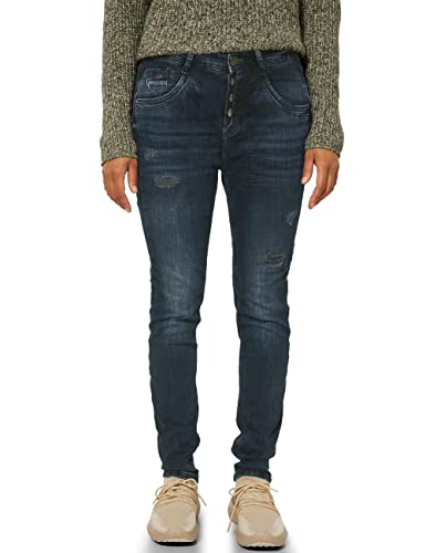 STREET ONE Damen A375805 Jeanshose Loosefit, Blue Black Destroy Washed, W28/L30 von Street One