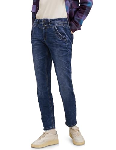 STREET ONE Damen A376950 Jeanshose Tapered, Dark Blue Washed, 28W / 30L von STREET ONE