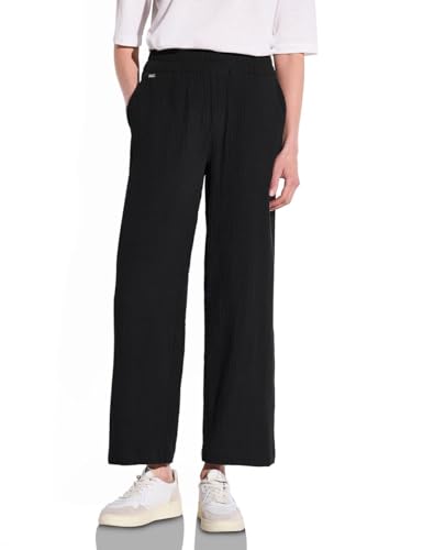 STREET ONE Damen A378684 Wide Leg Musselin Hose, Black, 34W x 30L von STREET ONE
