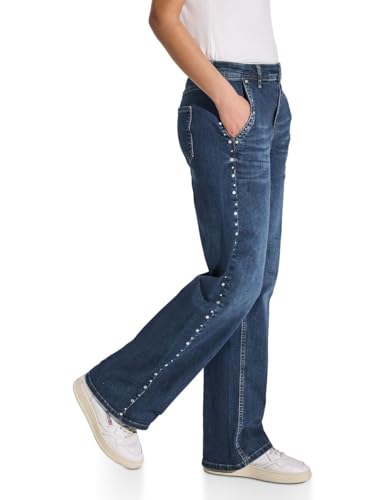 STREET ONE Damen A378901 Wide Leg Jeans mit Nieten, Dark Blue Wash, 31W x 30L von STREET ONE