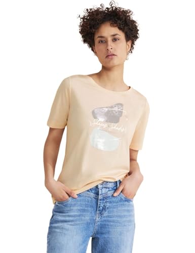 STREET ONE Damen Kurzarmshirt mit Glitzer, light smooth sand, 42 von Street One