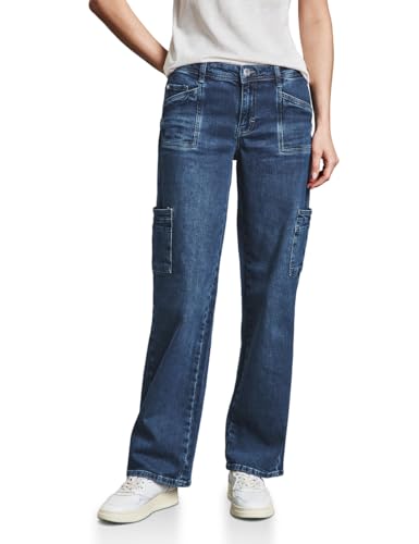 STREET ONE Damen Style Straightleg 1-knopf 79 Jeans Im Cargo Look, Medium Blue Washed, 28W / 30L EU von STREET ONE