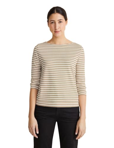 STREET ONE Damen T-Shirt 3/4 Arm Gestreift, light smooth sand, 36 von Street One