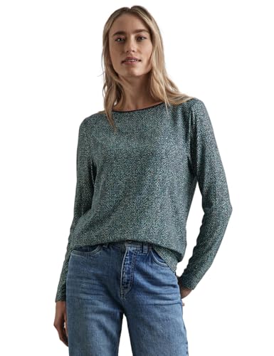 STREET ONE Damen A322516 Gemustertes Langarmshirt, Cool Vintage Green, 40 EU von STREET ONE