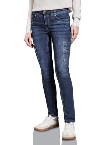 STREET ONE Damen A378669 Jeans Mit Cargo-Look Taschen, Dark Blue Soft Wash, 25W / 28L EU von STREET ONE