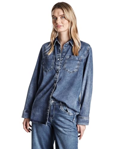 STREET ONE Damen A345325 Jeanshemd Mit Brusttaschen, Medium Blue Soft Random, 42 EU von Street One
