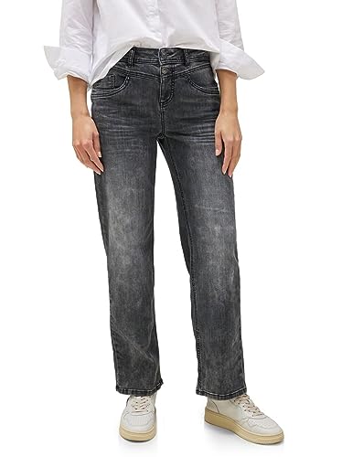 STREET ONE Damen A376791 Jeanshose Straight und High, Black Random Wash, 34W / 30L von STREET ONE