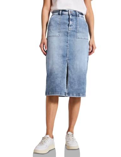 STREET ONE Damen 3610038 Jeansrock Mit Schlitz, Light Blue Random Wash, 46W EU von STREET ONE