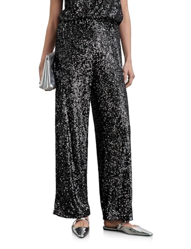 STREET ONE Damen A378449 Hose mit Pailletten,Silber,40 von STREET ONE