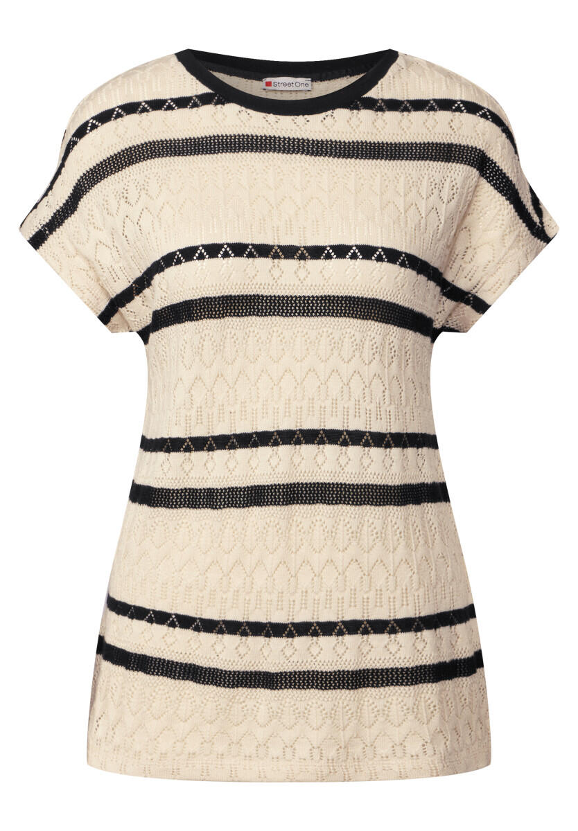 Street One - Ajour Shirt mit Streifen beige/schwarz - Gr. - 38 von Street One