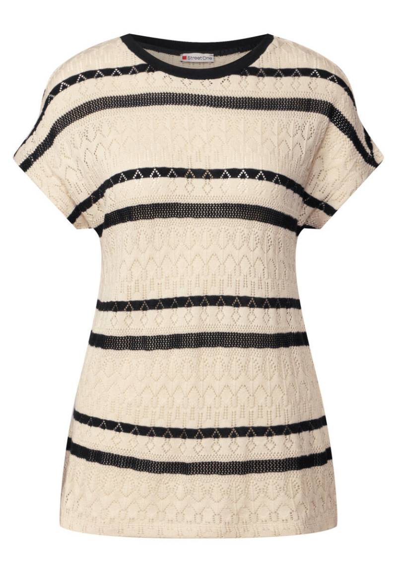 Street One - Ajour Shirt mit Streifen beige/schwarz - Gr. - 40 von Street One