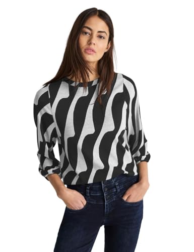 Street One Damen 3/4 Arm T-Shirt 3/4 mit Dessin A320892 Schwarz 36 von STREET ONE