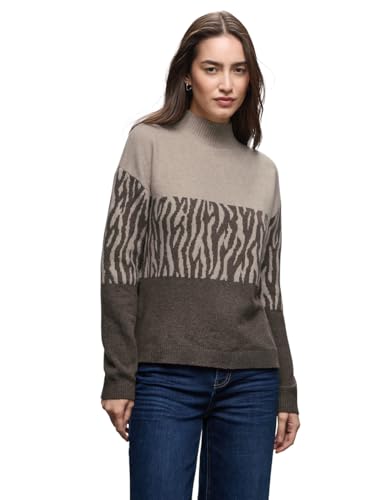Street One Damen 3016800 Color-Block Jacquard Sweater, Dark Nomad Brown Mel, 46 von Street One