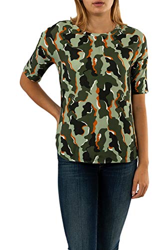 STREET ONE Damen 315230 Kurzarmshirt bunt T-Shirt, Shady Olive, 36 von Street One