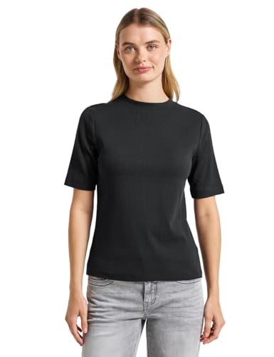 Street One Damen 3227675 T-Shirt mit Rippstruktur, Black, 46 von Street One