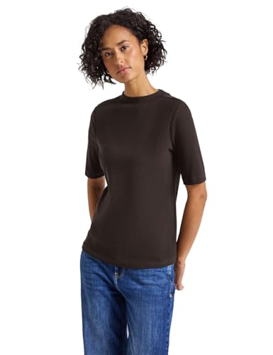 Street One Damen 3227675 T-Shirt mit Rippstruktur, deep Roast Brown, 38 von Street One