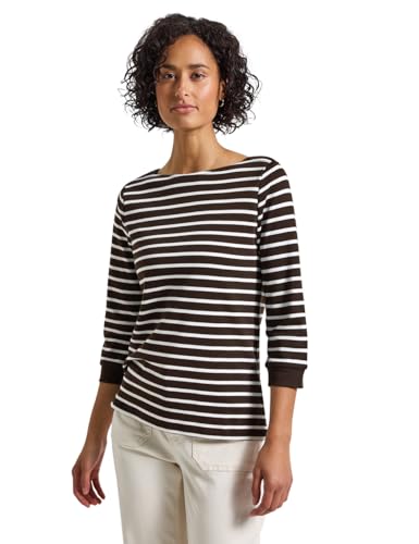 Street One Damen 3227723 Gestreiftes Basic Shirt, deep Roast Brown, 42 von Street One