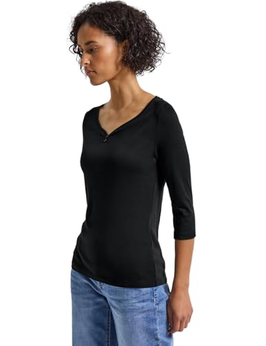 Street One Damen 3227964 Basic Shirt mit Knopfdetail, Black, 38 von Street One