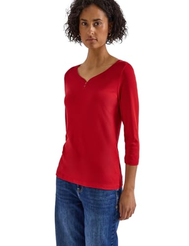 Street One Damen 3227964 Basic Shirt mit Knopfdetail, Racing red, 36 von Street One