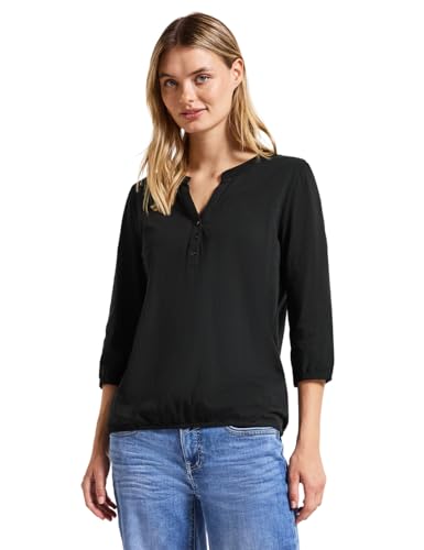 Street One Damen 3228115 Split Neck Jersey-Shirt, Black, 34 von Street One