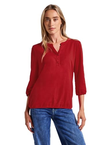 Street One Damen 3228115 Split Neck Jersey-Shirt, Racing red, 34 von Street One
