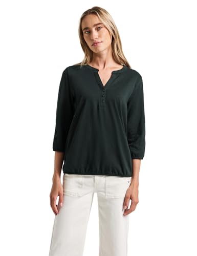 Street One Damen 3228115 Split Neck Jersey-Shirt, evernight Green, 42 von Street One