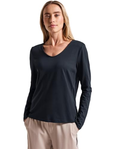 Street One Damen 3228116 Langarmshirt in Unifarbe, Deepwater Blue, 38 von Street One