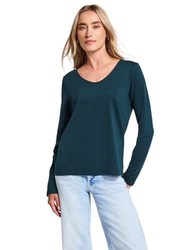 Street One Damen 3228116 Langarmshirt in Unifarbe, Tide Blue, 46 von Street One