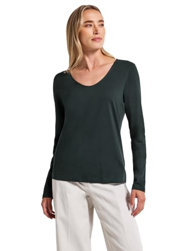 Street One Damen 3228116 Langarmshirt in Unifarbe, evernight Green, 46 von Street One