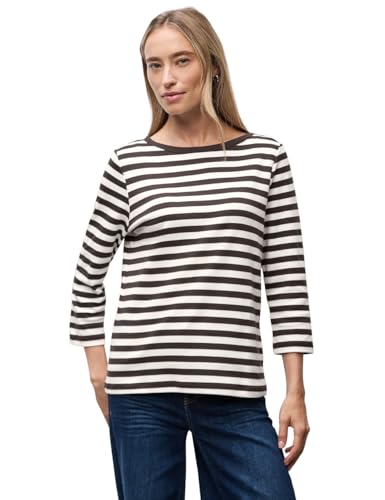 Street One Damen 3228127 Gestreiftes U-Boot Shirt, deep Roast Brown, 46 von Street One