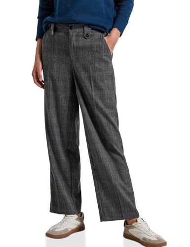 Street One Damen 3716757 Karierte Straight Leg Hose, Black, 38 W/30 L von Street One